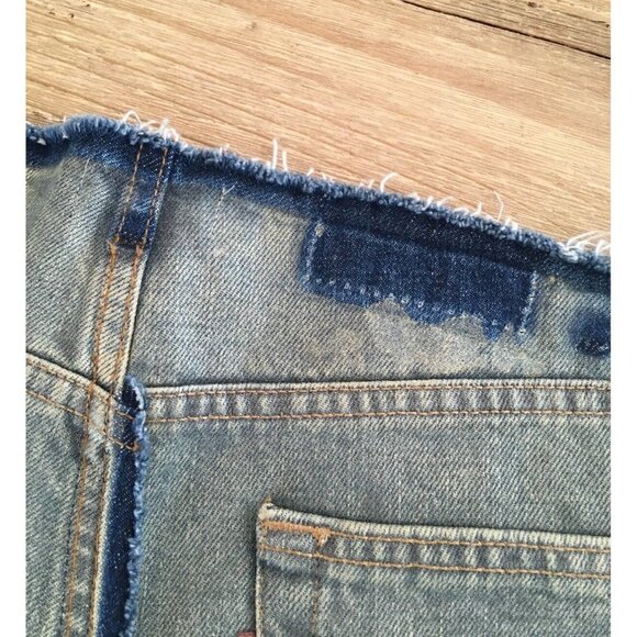 BEBE x Levis Coated Denim Jean Skirt Size 30 Reconstructed Raw Hem A- Line - Picture 8 of 9
